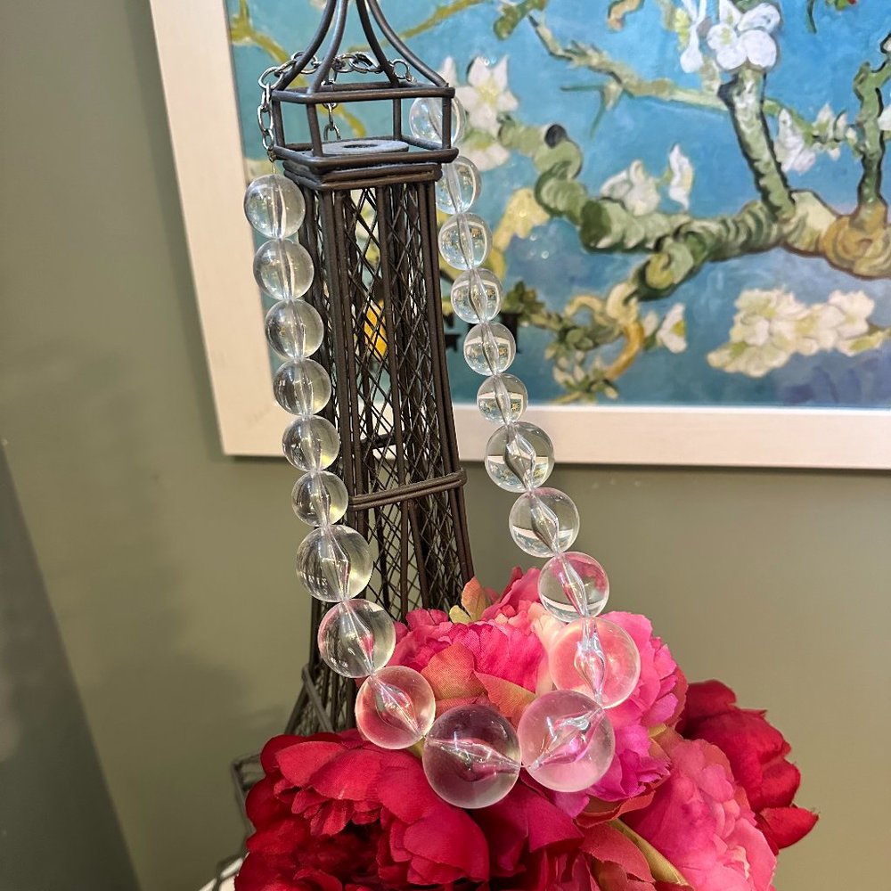 Vintage Large Clear Crystal Lucite Ball Necklace